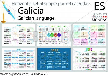 Galician Horizontal Set Of Pocket Calendars For 2022 (two Thousand Twenty Two). Week Starts Monday. 