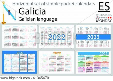 Galician Horizontal Set Of Pocket Calendars For 2022 (two Thousand Twenty Two). Week Starts Monday. 