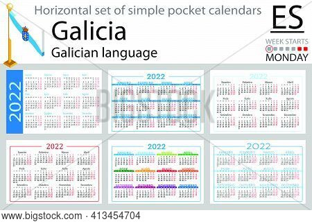 Galician Horizontal Set Of Pocket Calendars For 2022 (two Thousand Twenty Two). Week Starts Monday. 