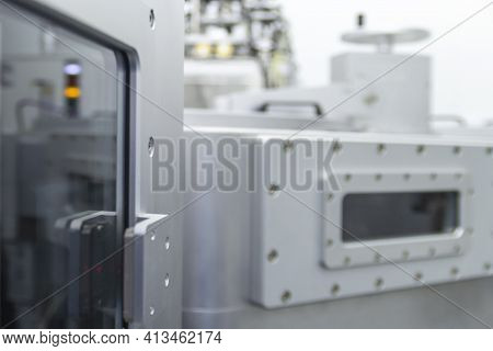 Part Of Chamber Vacuum Device Industrial Equipment Silver Color Of Research And Development Laborato