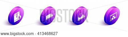 Set Isometric Envelope With Dollar Symbol, Delivery Cargo Truck Vehicle, Logistics Delivery Truck An