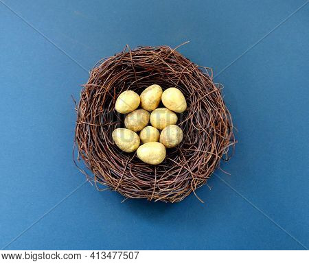 Happy Easter Background. Easter Eggs On Nest