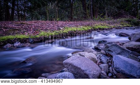 Water Flowing Over Rocks. Beauty In Nature. Long Exposure. Lausanne, Switzerland. Tranqil Scene.