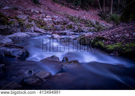Water Flowing Over Rocks. Beauty In Nature. Long Exposure. Lausanne, Switzerland. Tranqil Scene.