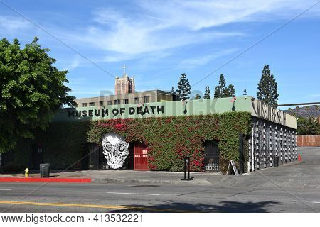 LOS ANGELES - NOVEMBER 24, 2017: Museum of Death. Established in 1995 by J. D. Healy and Catherine Shultz, the museum displays a wide variety of art and artifacts surrounding the subject of death.