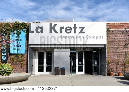 LOS ANGELES, CALIFORNIA - 05 FEB 2020: La Kretz Innovation Campus. The campus is the home of cleantech innovation in Los Angeles.