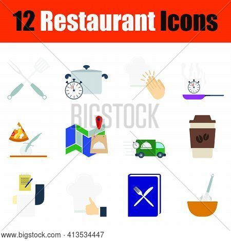 Restaurant Icon Set. Flat Design. Fully Editable Vector Illustration. Text Expanded.
