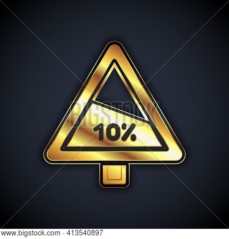 Gold Steep Ascent And Steep Descent Warning Road Icon Isolated On Black Background. Traffic Rules An