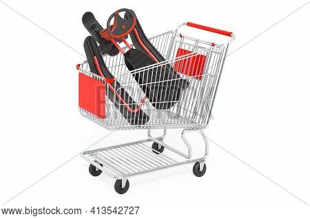 Shopping Cart With Snowracer. 3d Rendering Isolated On White Background