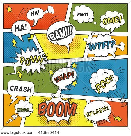 Emotional And Sound Comic Bubbles Set With Boom Splash And Omg Flat Vector Illustration