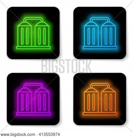 Glowing Neon Line Granary Icon Isolated On White Background. Silo With Grain, Elevator, Granary, Fac