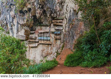 Sagada, Philippines - January 23, 2018: Hanging Coffins In Sagada Village On Luzon Island, Philippin