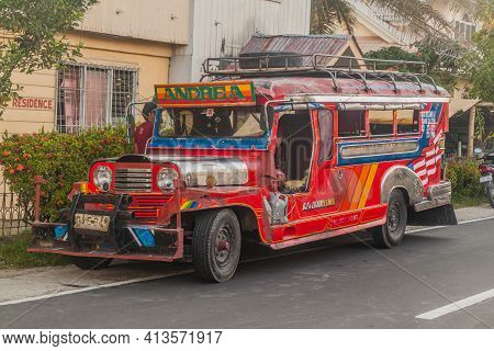 Loboc, Philippines - Feb 10, 2018: Local Mean Of Transport, Jeepney, In Loboc Village, Bohol Island,