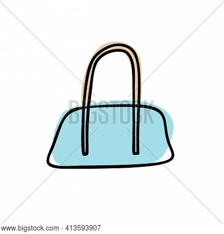 Hand Drawn Wheeled Duffel Bag. Vector Illustration Of Blue Travel Bag. Drawing Of Travel Bag Isolate