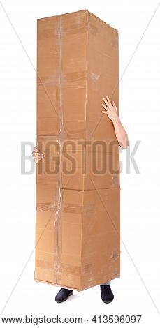 Man Carrying A Oversized Cardboard Box