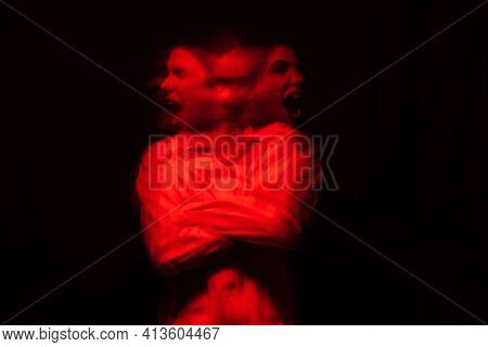 Blurry Female Portrait Of A Psychotic With Bipolar And Schizophrenic Disorders
