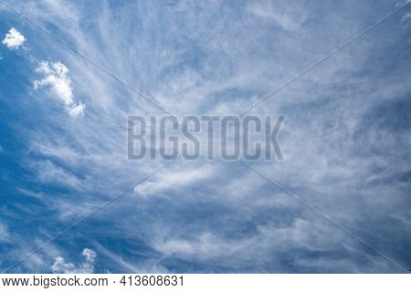 Beautiful Sky Background With Picturesque Cirrostratus Clouds.