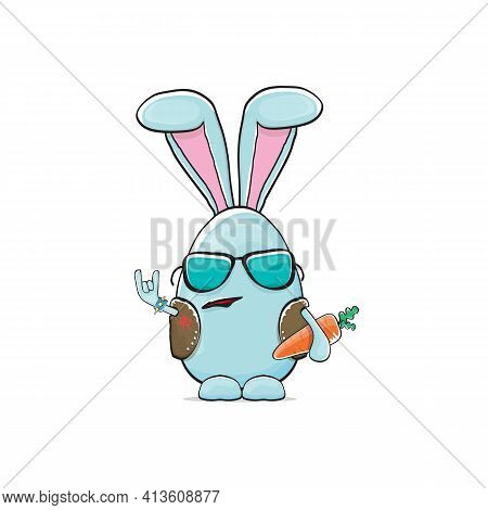 Easter Bunny Badass And Funny Cartoon Character With Bunny Ears Isolated On White Background. Rock N