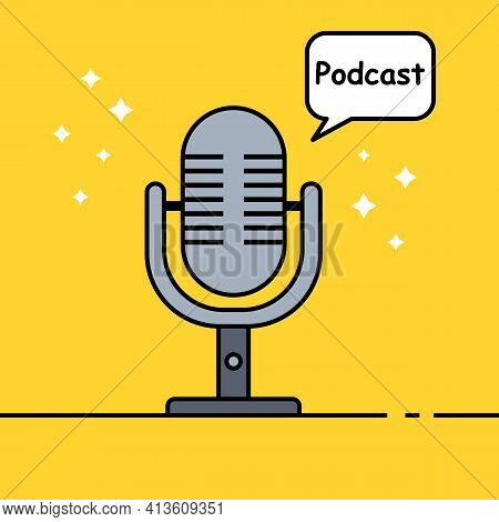 Recording Microphone With Caption In The Cloud. Vector Illustration.