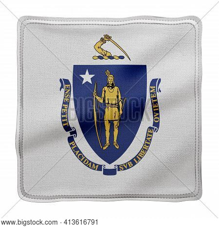 3d Rendering Of A Detailed And Textured Massachusetts Usa State Flag On White Background