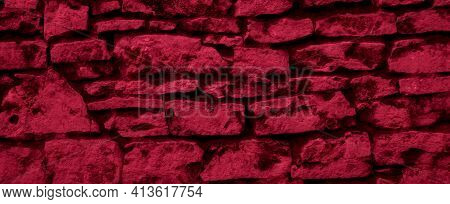 Red Limestone Wall With Visible Details. Background