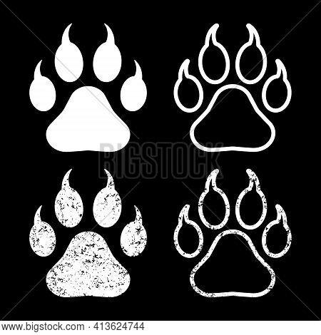 Animal Paw Print With Claws Vector Icon. Grunge Texture. Wildlife Or Petshop Store And Vet Logo. Dog