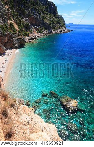Croatia Landscape. Dalmatia Adriatic Coast. Pasjaca Beach Below Cliffs In Konavle.