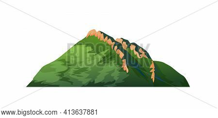 Mountain With Green Forest And Ridge On Peak