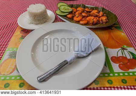 Meal In Philippines - Shrimps In Vegetable Sauce With Ri