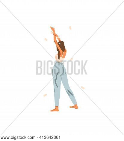 Hand Drawn Vector Abstract Stock Graphic Bohemian Clipart Illustration With Young Happy Beauty Femal