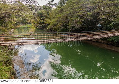 View Of Sipatan Twin Hanging Bridge Over Loboc River On Bohol Island, Philippin