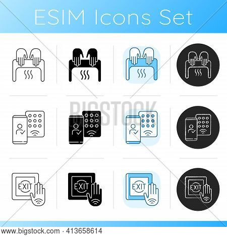 Contactless Technology Icons Set. Predictive Touch Technology To Reduce Contact With Many Surfaces. 