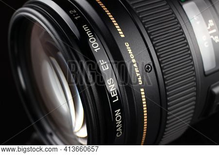 Lviv, Ukraine - February 28, 2020: Portrait Lens Canon Ef 100mm F/2 Usm