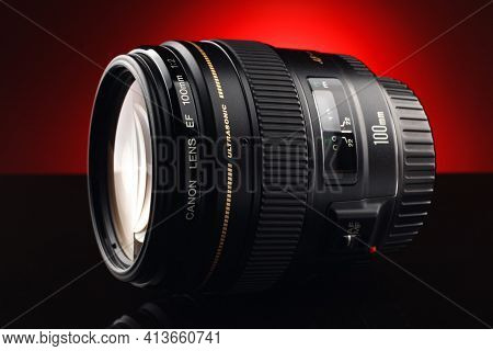 Lviv, Ukraine - February 28, 2020: Portrait Lens Canon Ef 100mm F/2 Usm