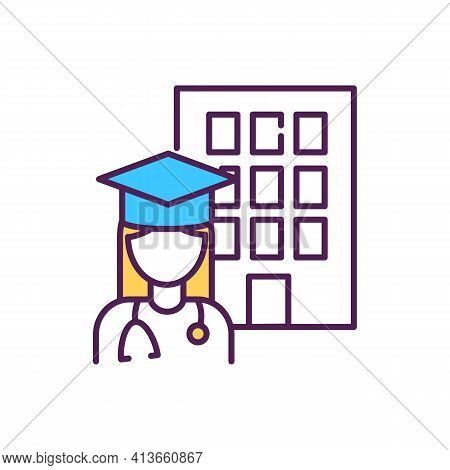 Medical Student Rgb Color Icon. Academic Education For Doctor. Female Nurse Studying. Graduate From 