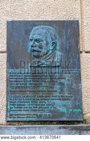 Belgrade, Serbia - February 11, 2021: Memorial Bronze Plaque Of Ljubomir Davidovic At Vracar Street 