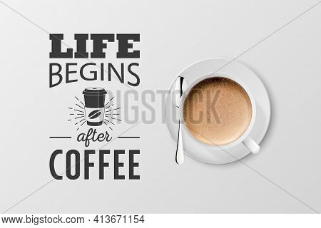 Vector 3d Realistic White Metal Enamel Mug With Foam Coffee - Capuccino, Latte - Isolated. Coffee Cu