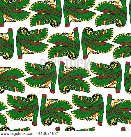 Ancient Egyptian God Ra Falcon Seamless Pattern Vector. Traditional Mythology Bird Of Ancient Egypt 