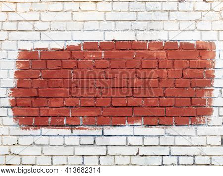 The Old Walls Are Painted With White Paint And The Selected Section Is Painted With Brown Paint.