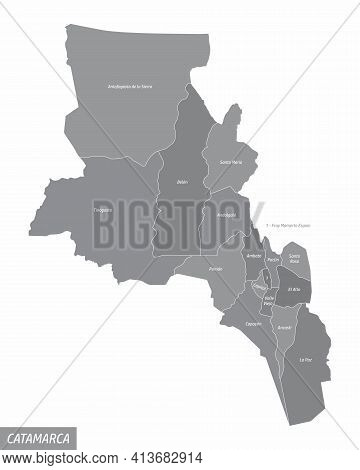 The Catamarca Province Isolated Map Divided In Departments With Labels, Argentina