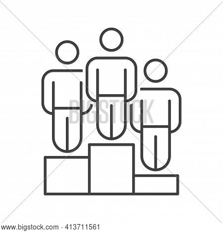 Icon People In The Three Prize-winning Places. Simple Linear Image Of People Standing On The Three P