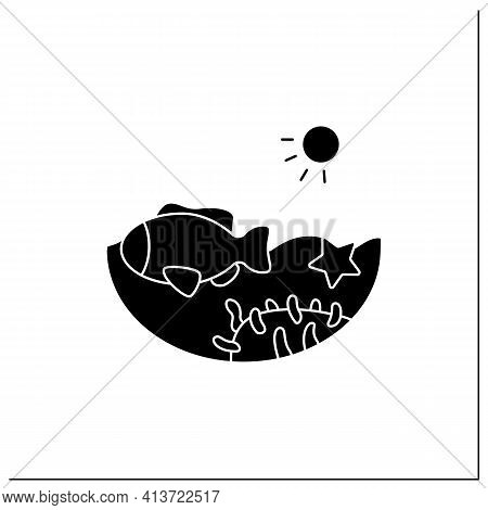 Coral Reef Glyph Icon. Underwater Ecosystem Characterized By Reef-building Corals. Living Place For 