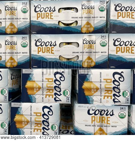 Cases Of Cans Of Coors Organic Light Beer At A Sams Club.