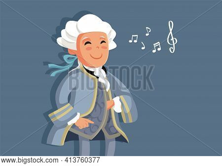 Little Wolfgang Amadeus Mozart Musician Child  Vector Cartoon