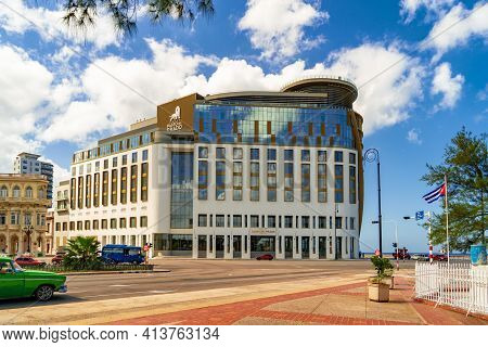 Havana Cuba. November 25, 2020: Hotel Paseo Del Prado, Modern Building On The Malecon In Havana. Pla