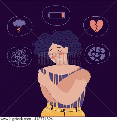 Frustrated Woman With Nervous Problem Feel Anxiety, Confusion, Crisis, Tired, Stress. Mental Disorde