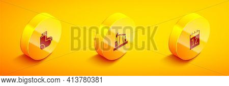 Set Isometric Valenki, Oil Pump Or Pump Jack And Calendar 12 June Icon. Vector