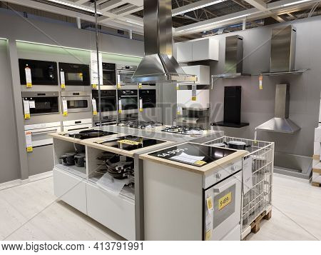 Russia, St. Petersburg 16.03.2021 Ovens In The Ikea Store For Sale
