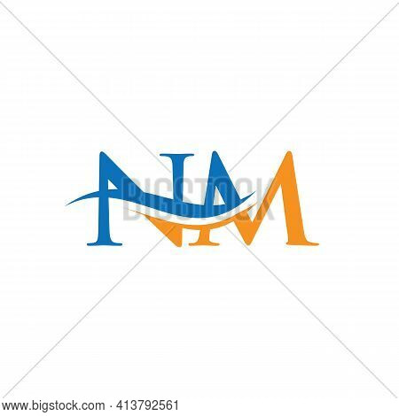 Water Wave Nm Logo Vector. Swoosh Letter Nm Logo Design For Business And Company Identity.