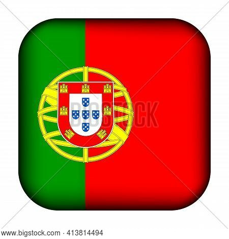 Glass Light Ball With Flag Of Portugal. Squared Template Icon. Portuguese National Symbol. Glossy Re